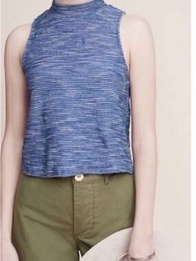 Anthropologie postmark mock turtle neck Blue Striped Sleeveless Knit Top medium